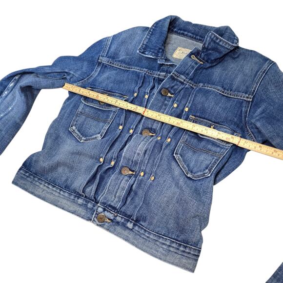 Vintage Polo Ralph Lauren S Small Dungaree Trucker Jacket Blue Distressed Denim - Picture 7 of 8